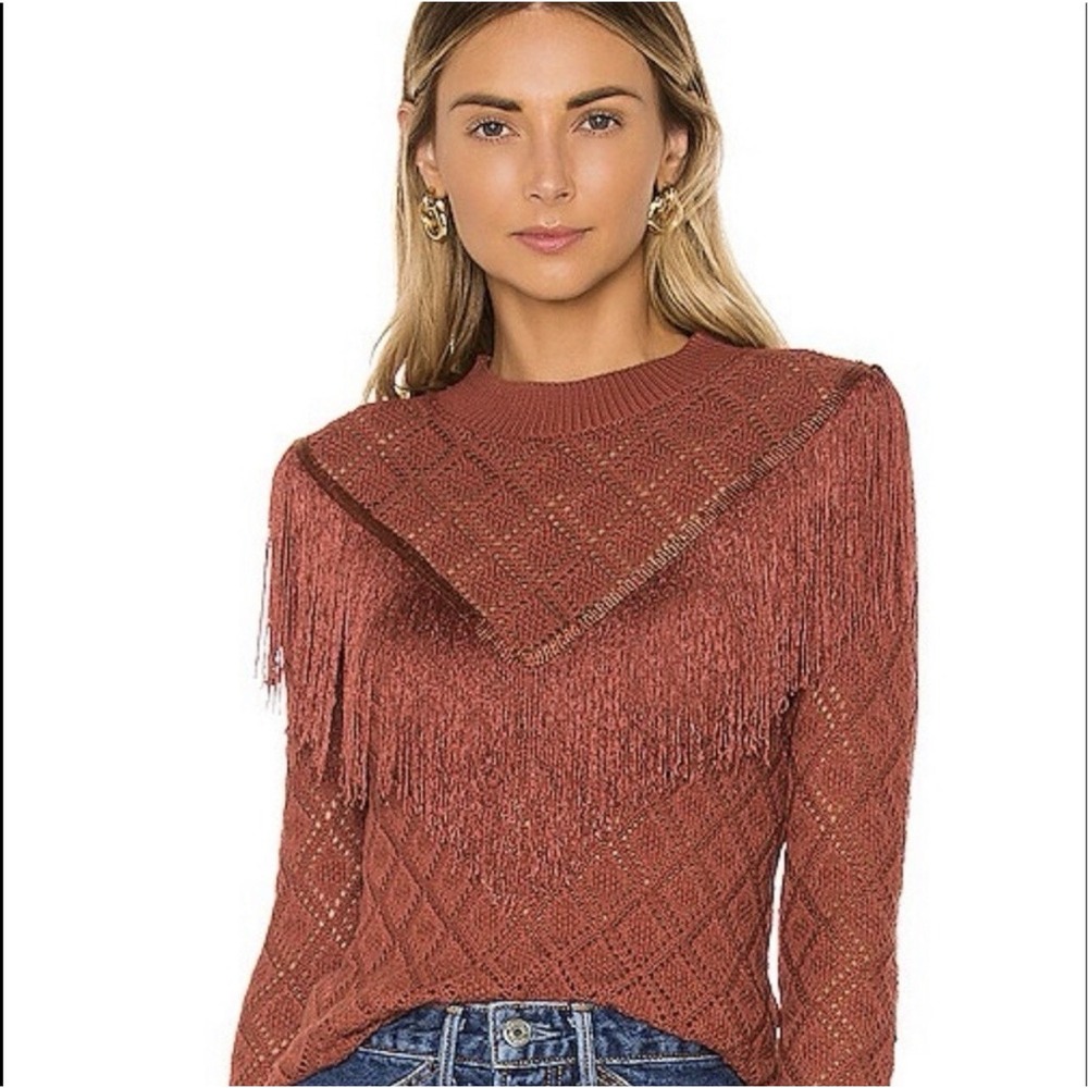 Tularosa Don Pio Fringe Sweater Size Large Red Mulled Rose Western Open Knit